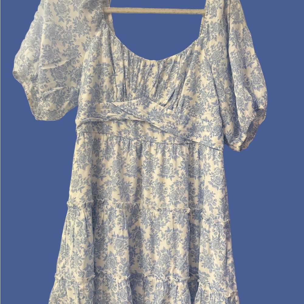 Floral Blue and White Tiered dress